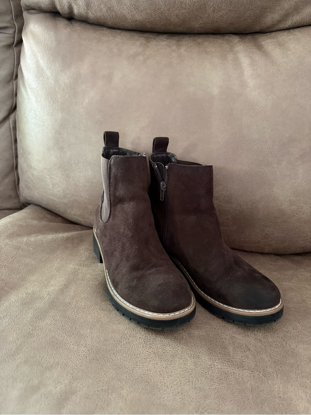 Kensie Dark Brown Suede Ankle Booties with Side Zip